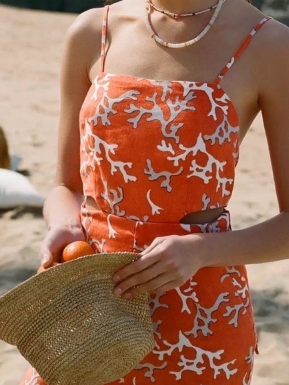 Maeve Anthropologie Orange Coral-Print Spaghetti Strap Dress NWT 4T